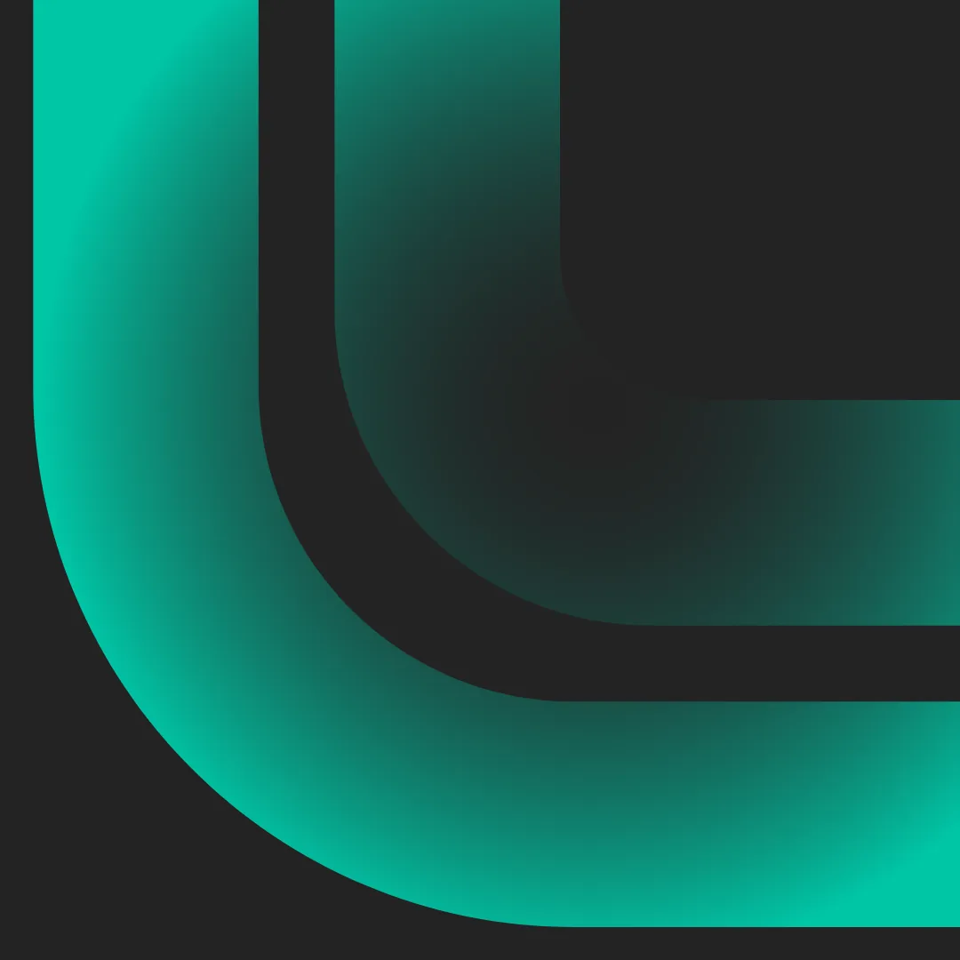 Abstract digital design with gradient teal and black curves and shapes.